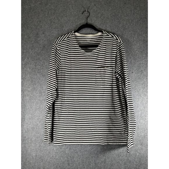 Club Monaco Shirt Women Large Black Long Sleeve Striped Nautical Coastal Boating - Picture 1 of 8